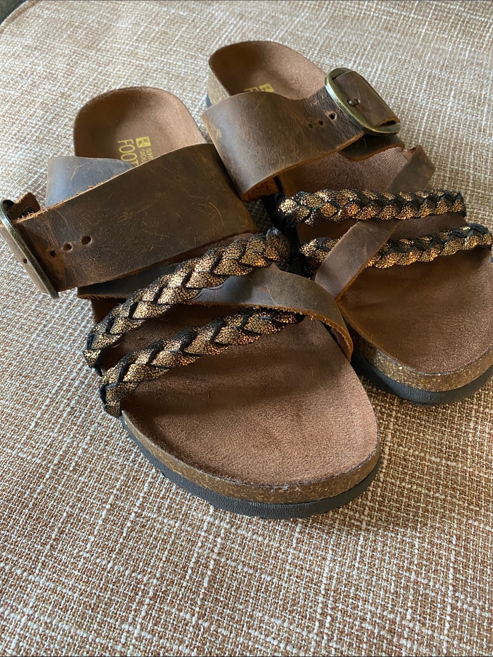White Mountain Brown Braided Leather Slide Sandals